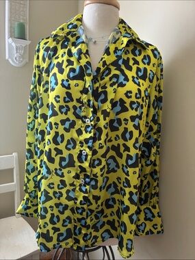 Yellow, Blue & Black Leopard-Print Resort Top